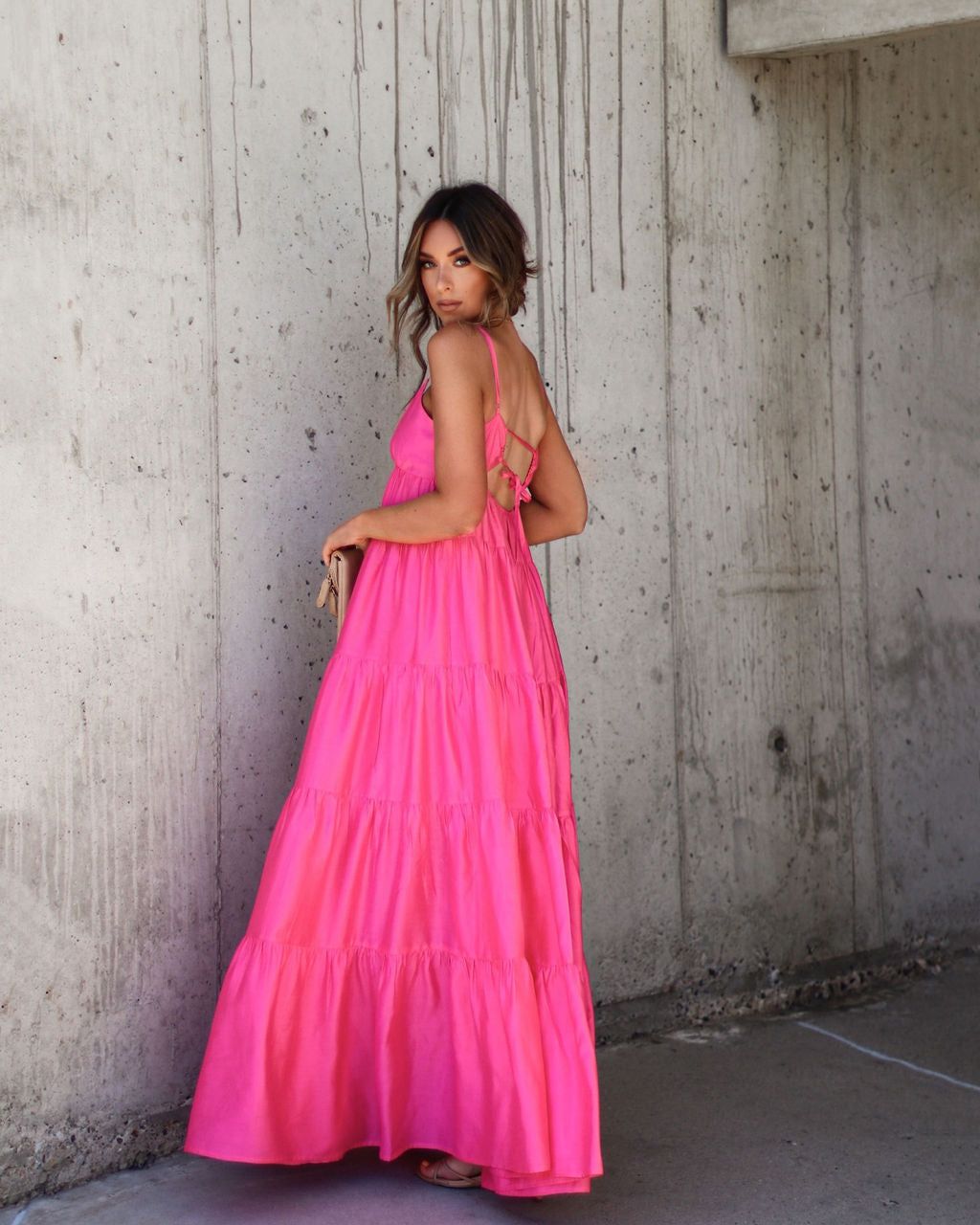 Suzzy Tiered Pocketed Maxi Dress - Hot Pink - FINAL SALE sold by Vici product image thumbnail 3