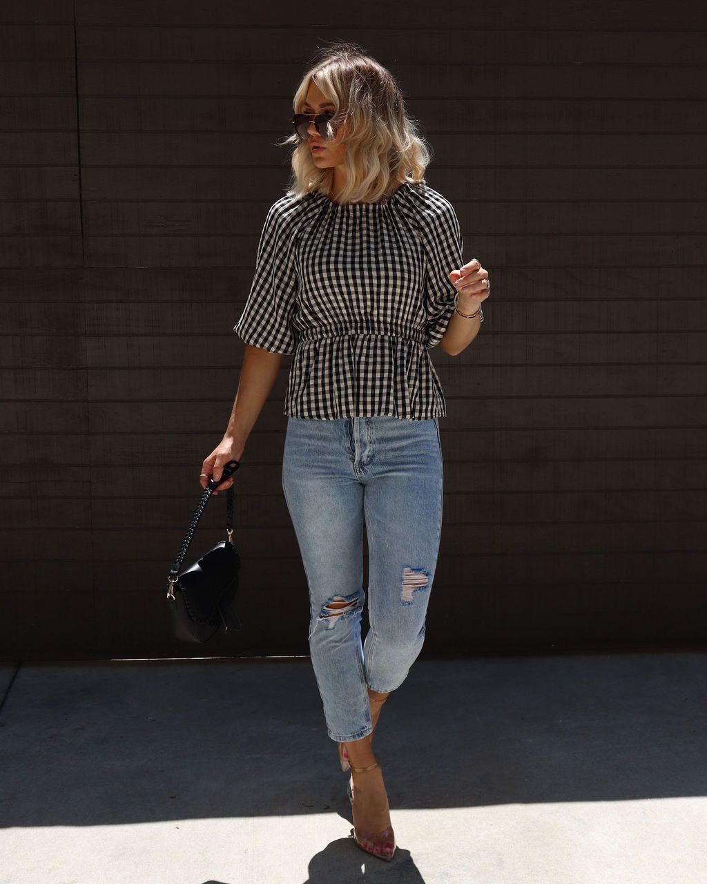Sylvie Gingham Puff Sleeve Top - Black/Beige - SALE sold by Vici product image thumbnail 3