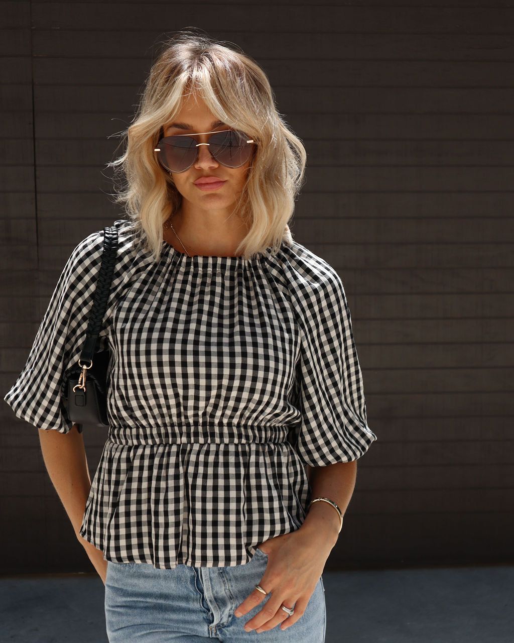 Sylvie Gingham Puff Sleeve Top - Black/Beige - SALE sold by Vici product image thumbnail 5