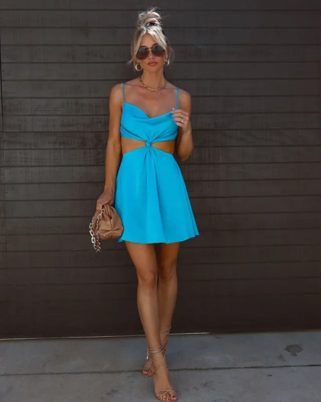 Nevaeh Satin Cowl Neck Cutout Mini Dress sold by Vici