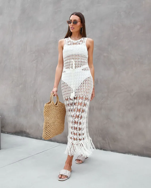 Birdie Knit Crochet Fringe Cover Up Maxi Dress made by Vici