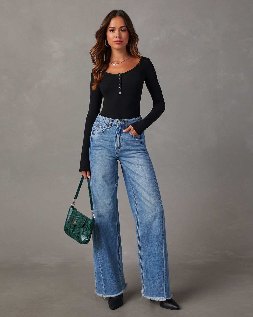 Venus Ribbed Knit Henley Bodysuit - Black sold by Vici