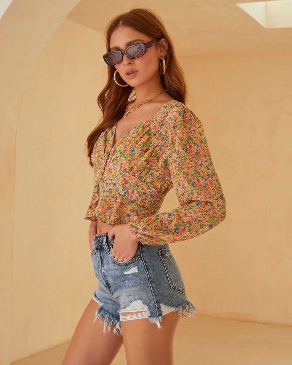 Garden Harvest Smocked Long Sleeve Top - FINAL SALE sold by Vici product image thumbnail 4