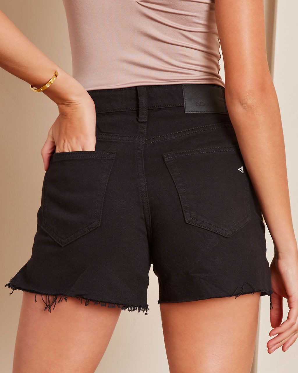 Sofie High Waisted Frayed Hem Mom Jean Shorts - Black - FINAL SALE sold by Vici product image thumbnail 4