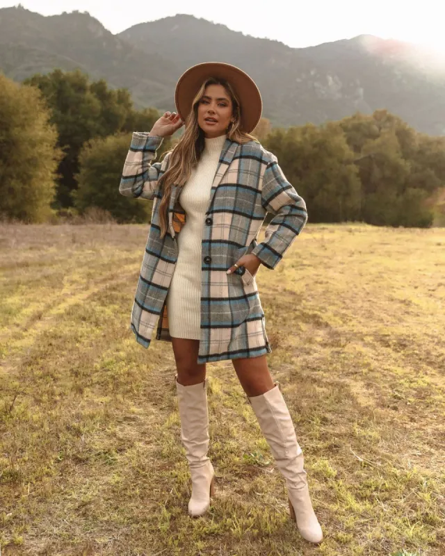 Igloo Pocketed Plaid Coat - Blue - FINAL SALE sold by Vici