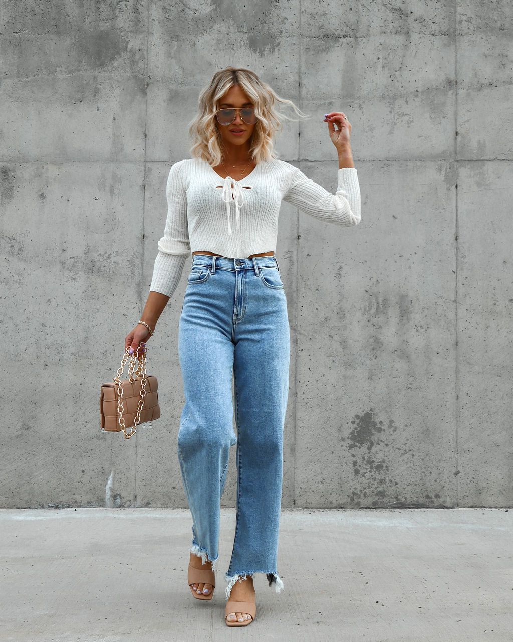 Stacie Knit Front Tie Long Sleeve Top - Cream - FINAL SALE sold by Vici product image thumbnail 7