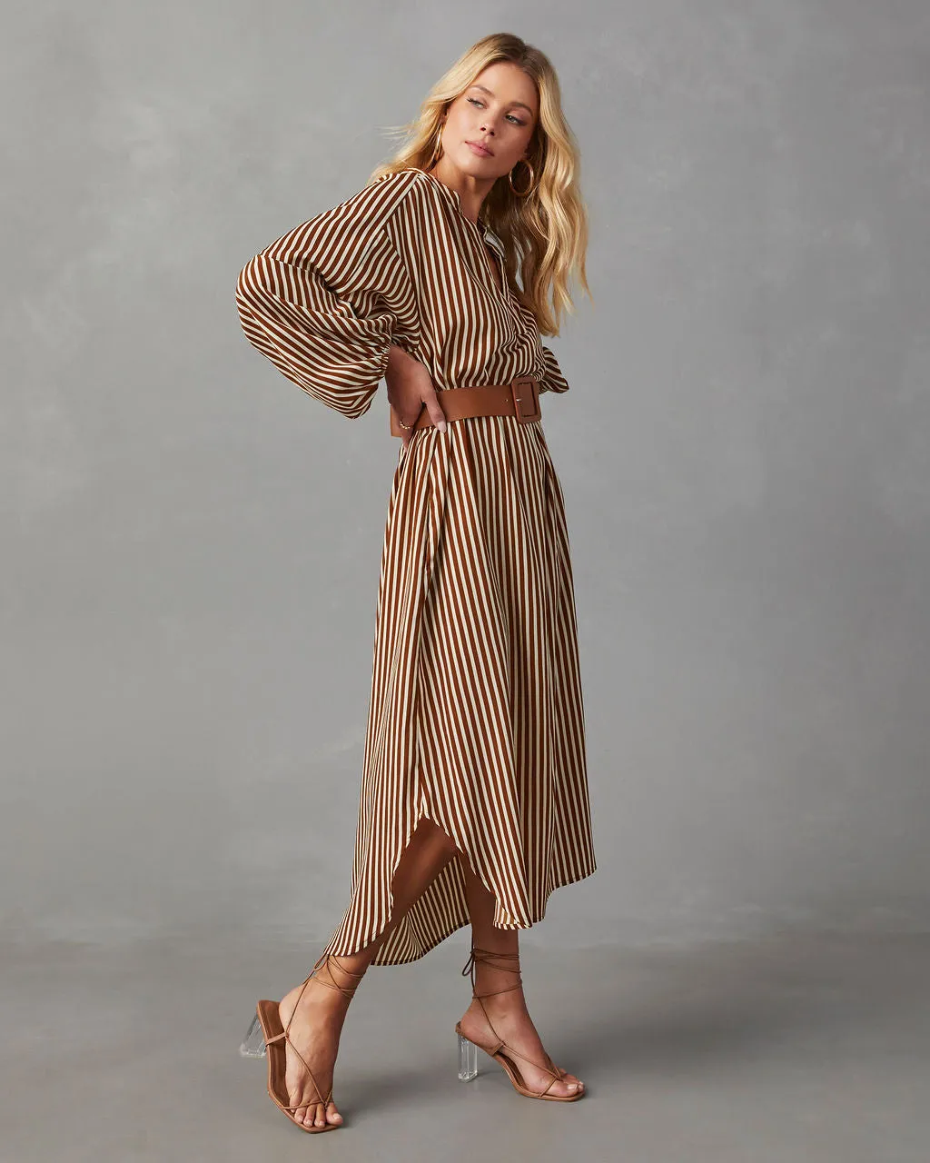 Dimarco Striped Pocketed Belted Midi Dress sold by Vici product image thumbnail 2