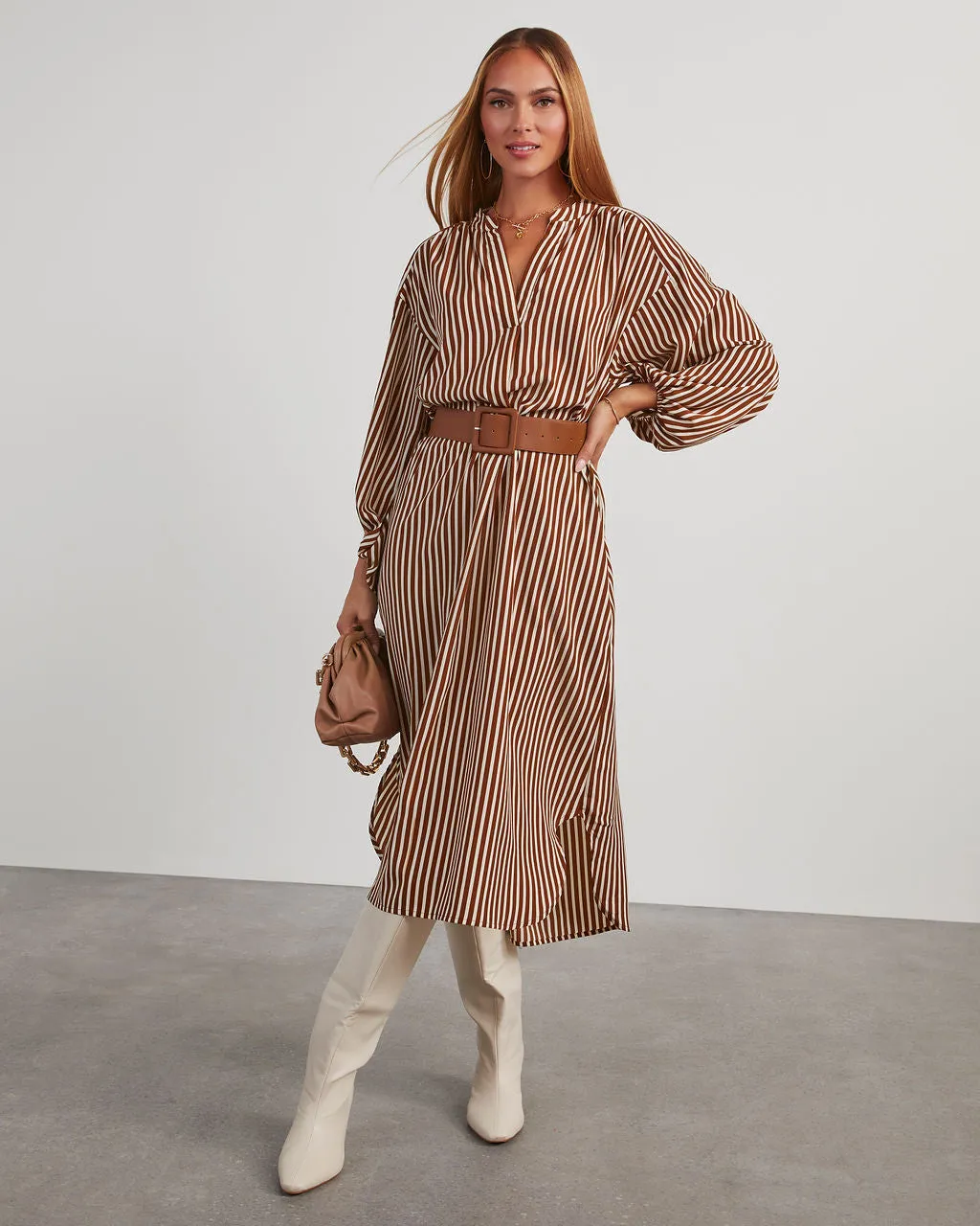 Dimarco Striped Pocketed Belted Midi Dress sold by Vici product image thumbnail 4