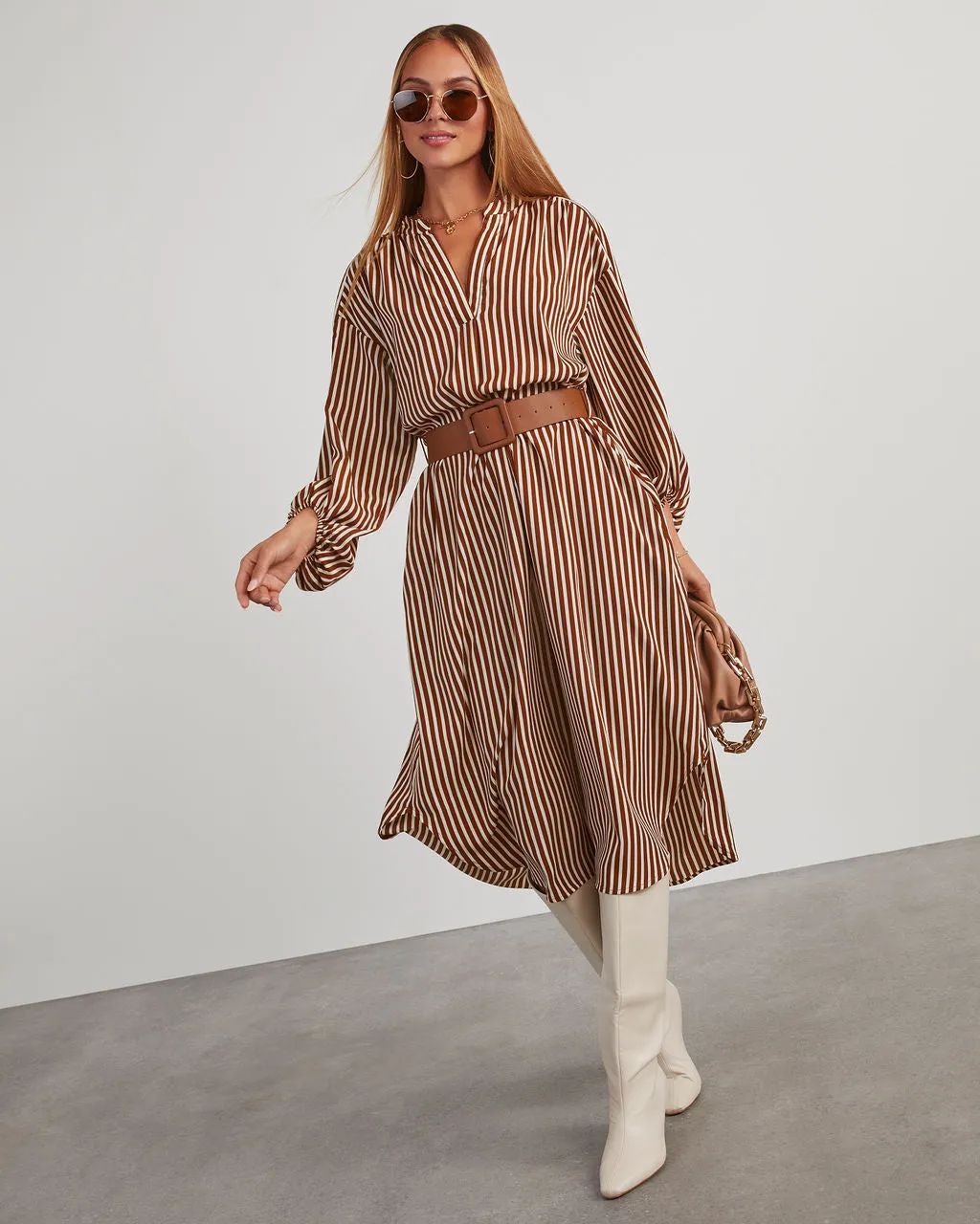 Dimarco Striped Pocketed Belted Midi Dress sold by Vici product image thumbnail 3