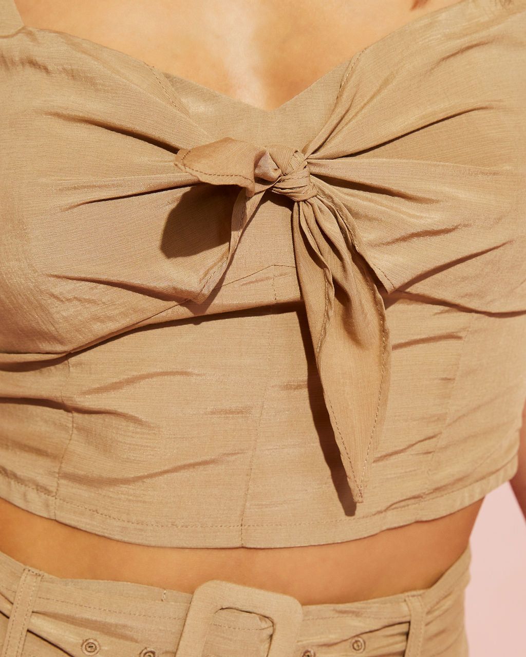 Tisdale Front Tie Crop Top - Taupe - FINAL SALE sold by Vici product image thumbnail 2