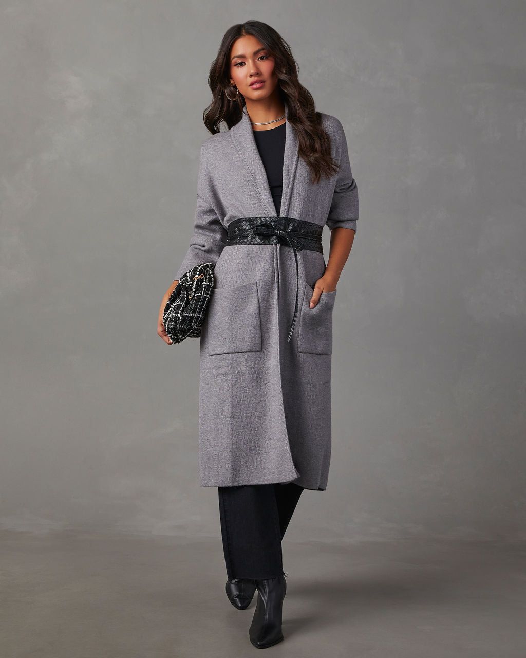 Coletti Longline Open Front Duster - Grey sold by Vici