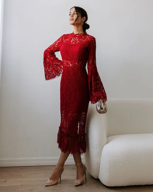 Love Story Baby Lace Bell Sleeve Midi Dress sold by Vici