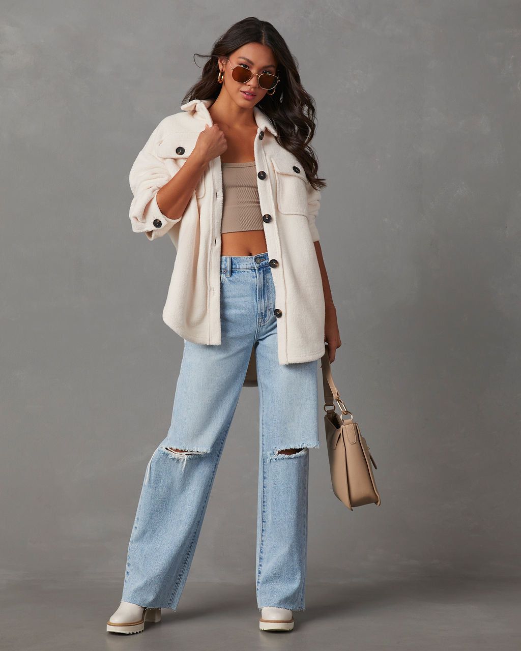 Down To Cuddle Cozy Shacket - Ivory sold by Vici product image thumbnail 6