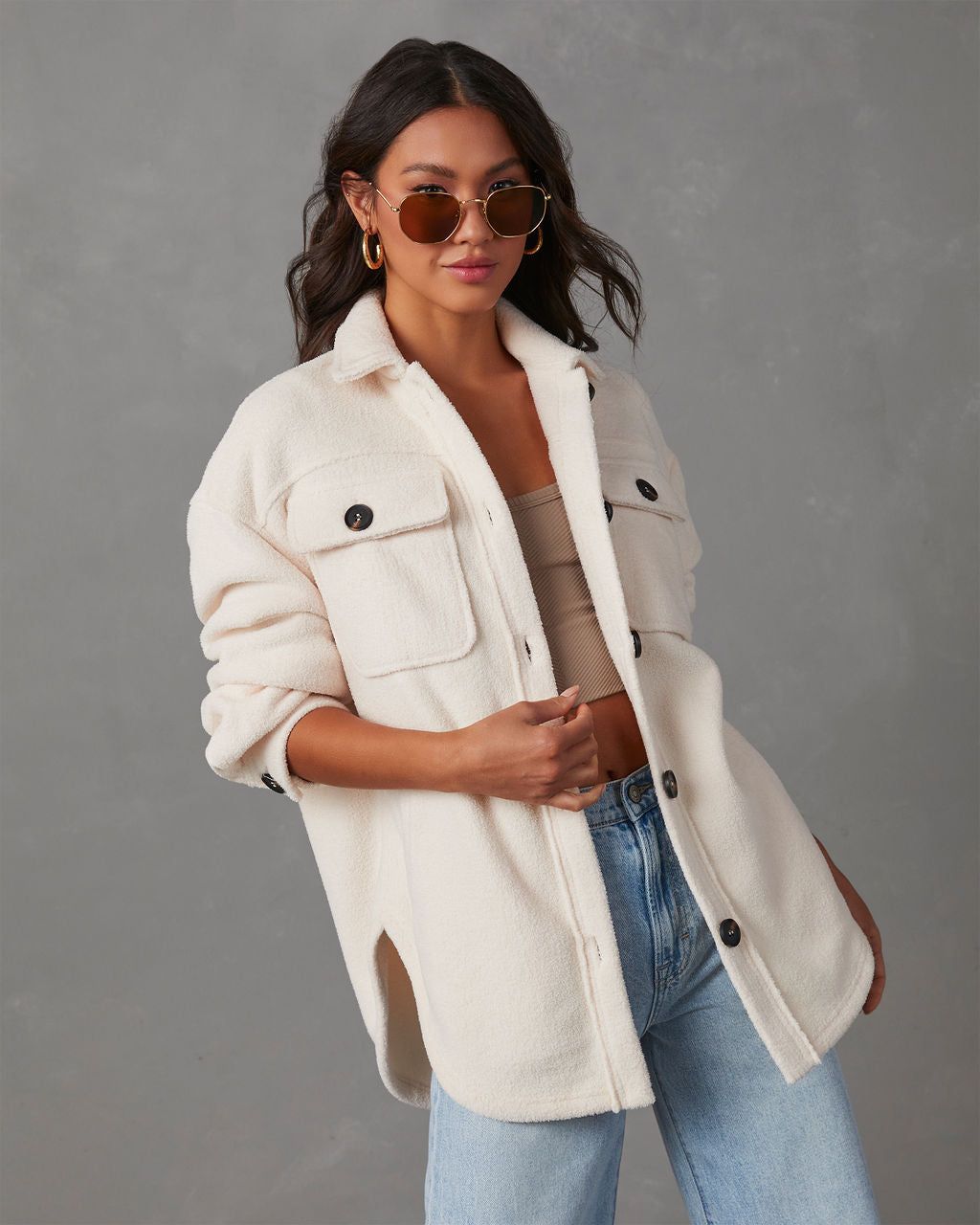 Down To Cuddle Cozy Shacket - Ivory sold by Vici
