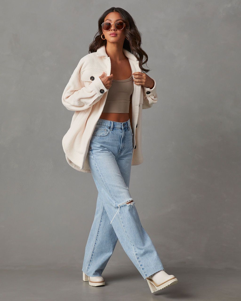 Down To Cuddle Cozy Shacket - Ivory sold by Vici product image thumbnail 3