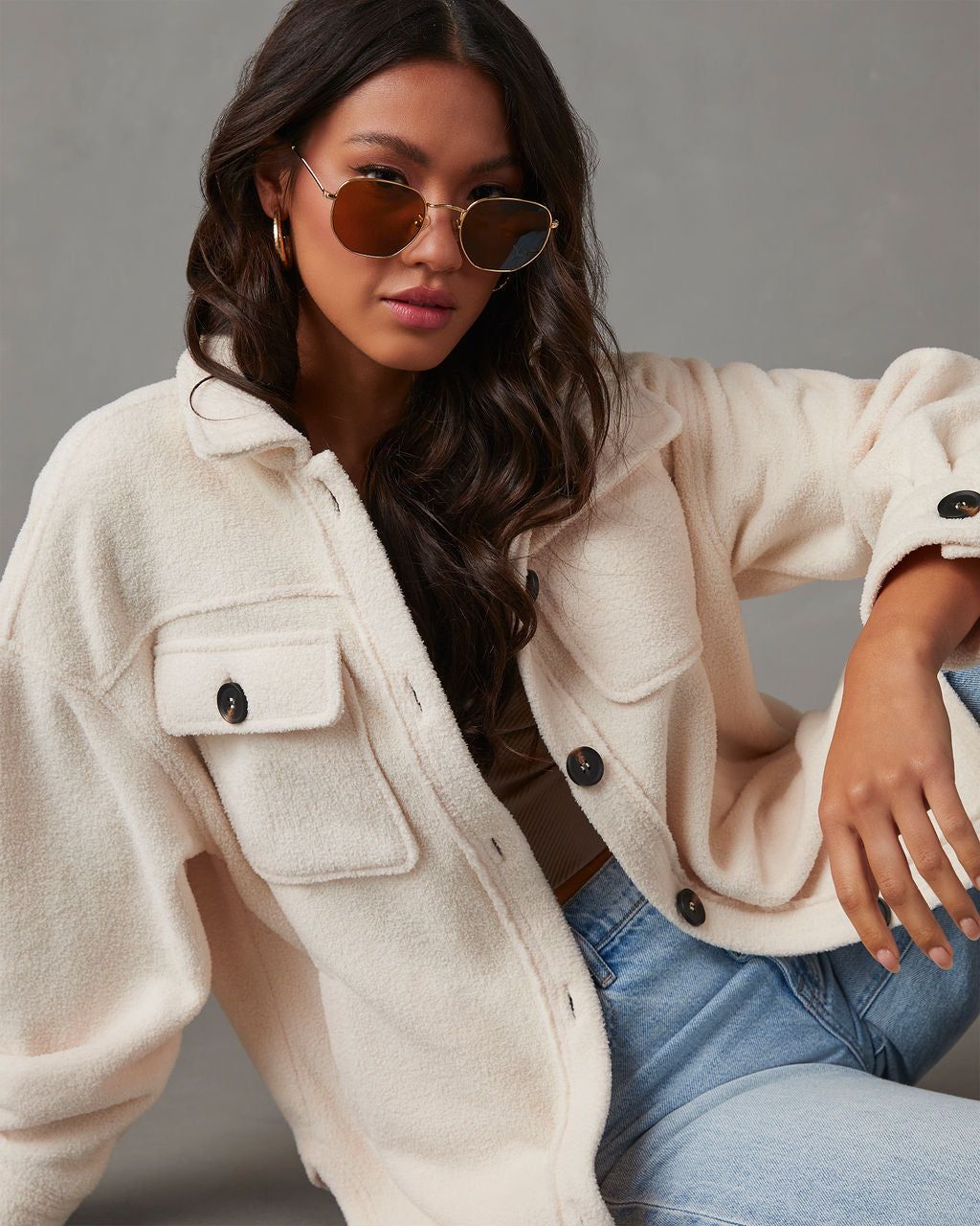 Down To Cuddle Cozy Shacket - Ivory sold by Vici product image thumbnail 2