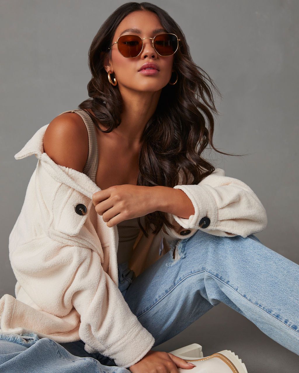 Down To Cuddle Cozy Shacket - Ivory sold by Vici product image thumbnail 5