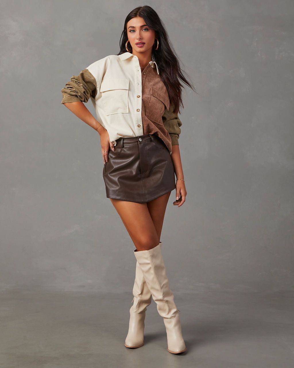 Connolly Corduroy Colorblock Button Down Top - Ivory - SALE sold by Vici product image thumbnail 2