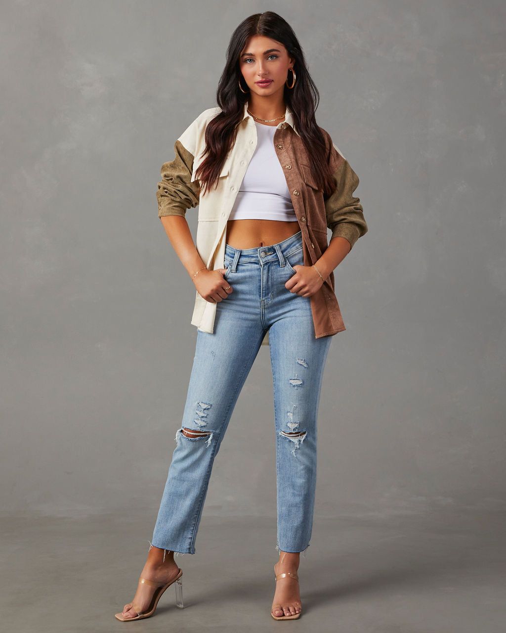 Connolly Corduroy Colorblock Button Down Top - Ivory - SALE sold by Vici product image thumbnail 6