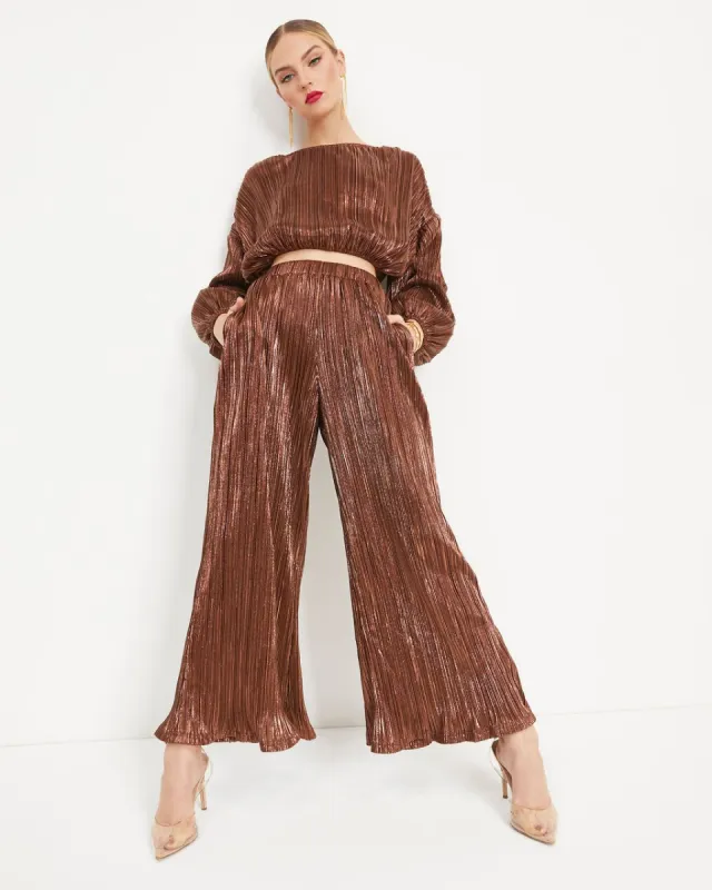 Kiyara Billowed Shimmer Plisse Top sold by Vici