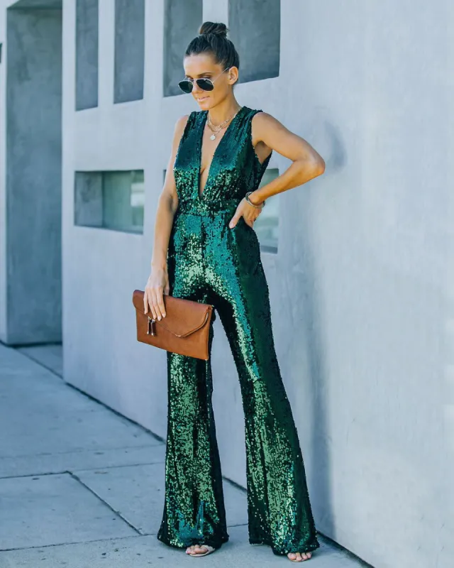 Dancing On Air Sequin Jumpsuit - Forest Green - FINAL SALE sold by Vici