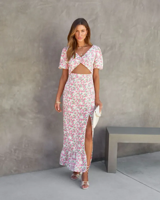 Destina Floral Puff Sleeve Cutout Maxi Dress - FINAL SALE sold by Vici