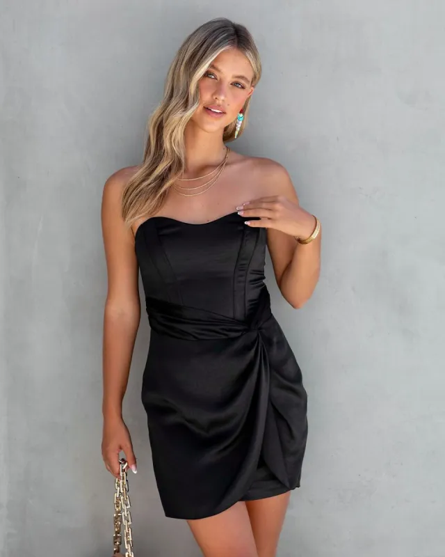 Up All Night Satin Strapless Dress made by Vici