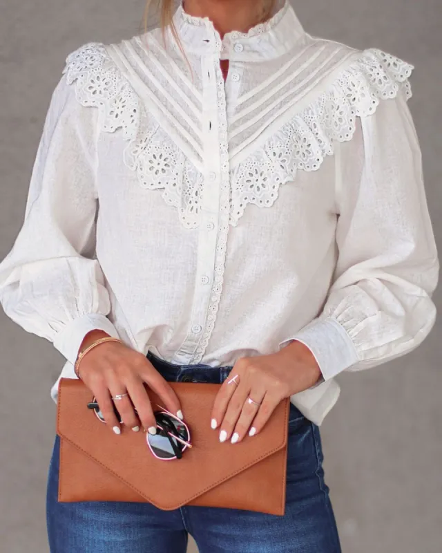 Jaelynn Eyelet Cotton Linen Blend Top sold by Vici