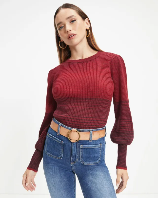 Fall Sunsets Ribbed Balloon Sleeve Pullover Sweater sold by Vici