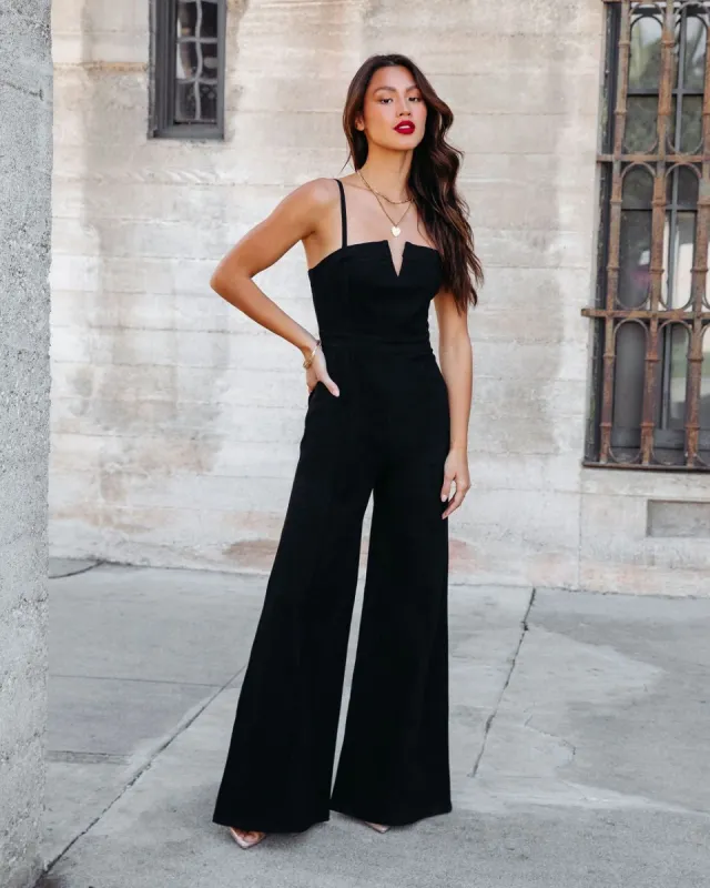 So Mila Denim Flare Jumpsuit - Black - FINAL SALE sold by Vici
