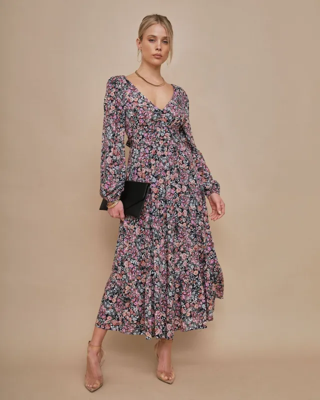 Meredith Tie Back Floral Midi Dress sold by Vici