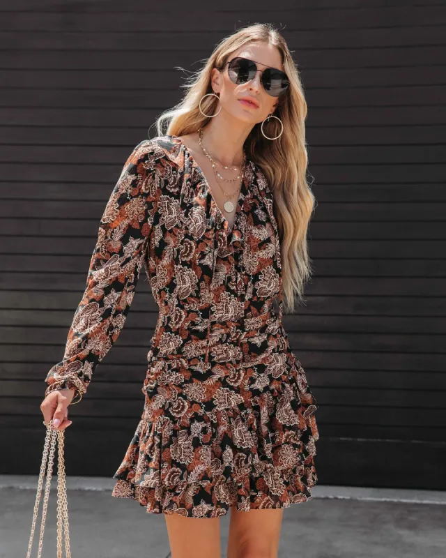 Willis Floral Ruched Ruffle Mini Dress sold by Vici