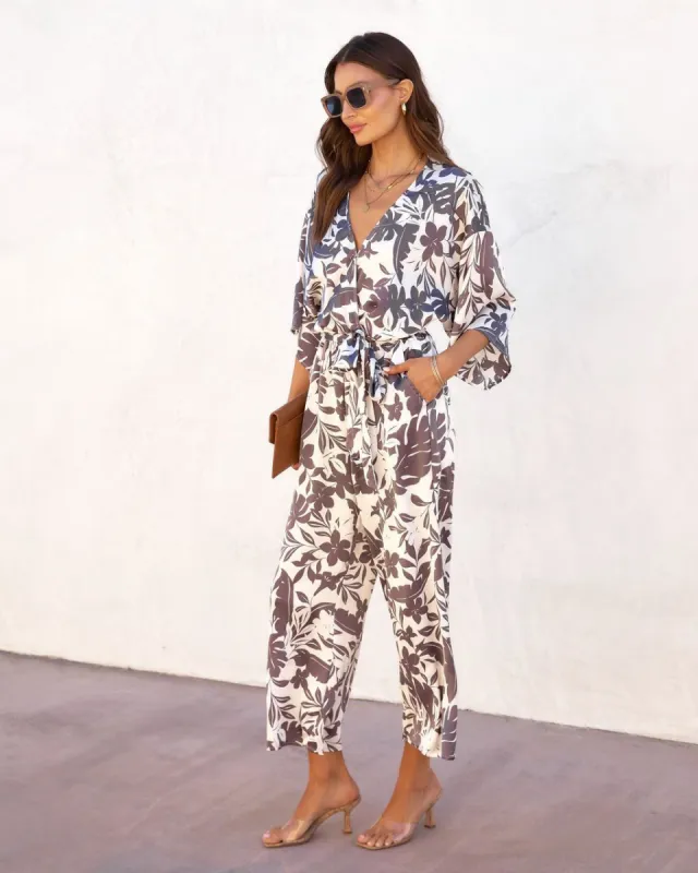 Kai Satin Printed Pocketed Jumpsuit sold by Vici