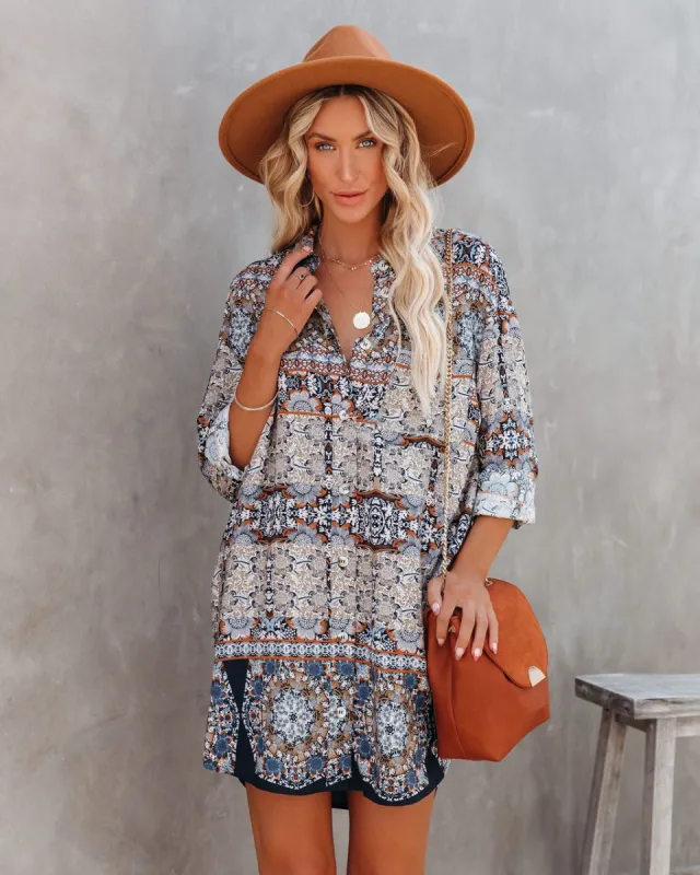 Hilltop Printed Button Down Shirt Dress sold by Vici