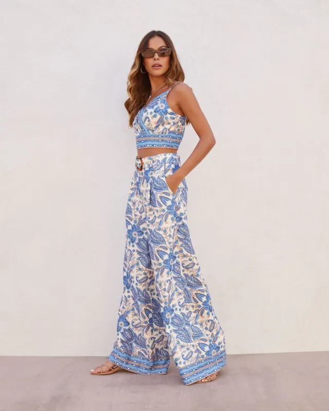 Santorini Belted Pocketed Wide Leg Pants sold by Vici