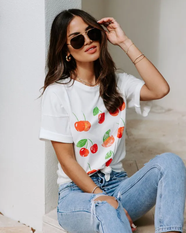 Cherry On Top Cotton Shoulder Cutout Tee made by Vici