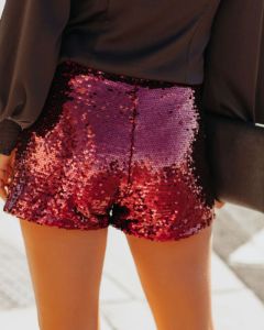 Festive Flair Sequin High Rise Shorts - Burgundy - FINAL SALE sold by Vici