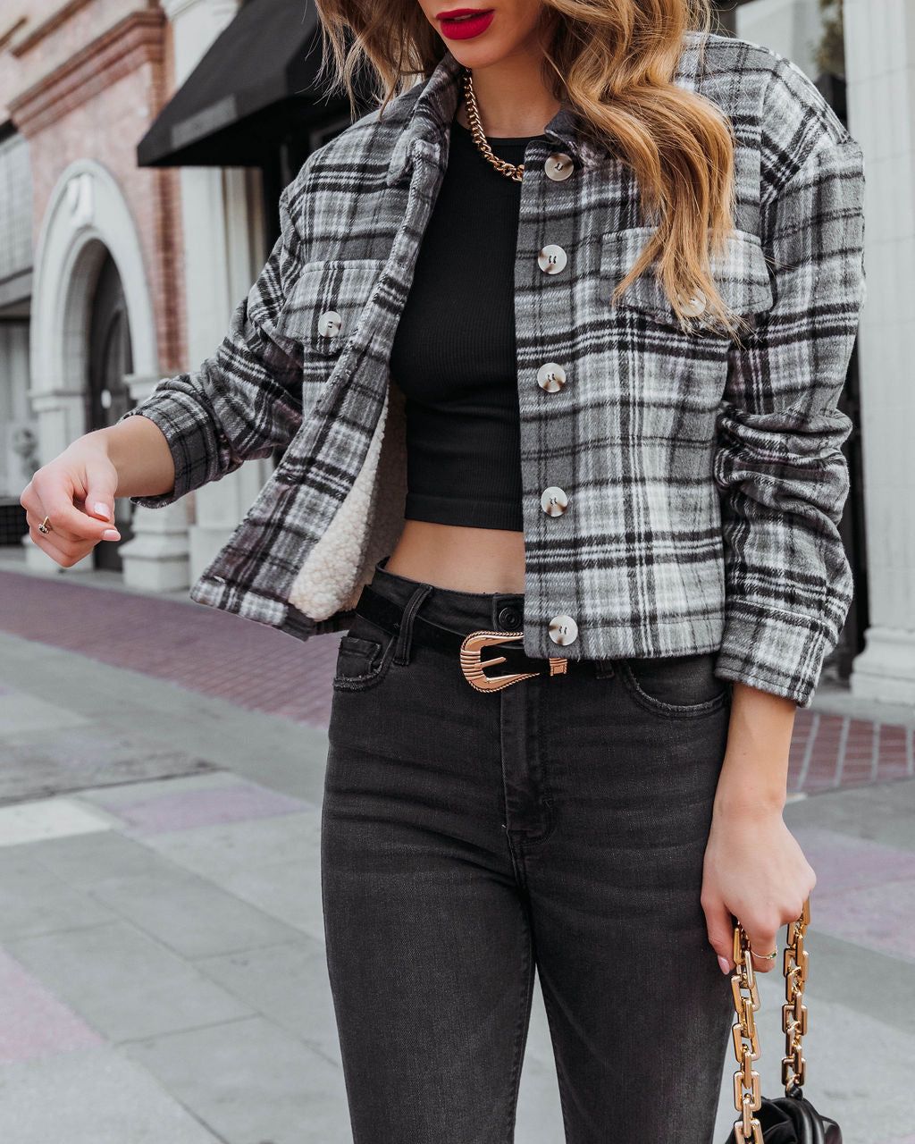 West Coast Plaid Cropped Shacket - FINAL SALE sold by Vici product image thumbnail 6