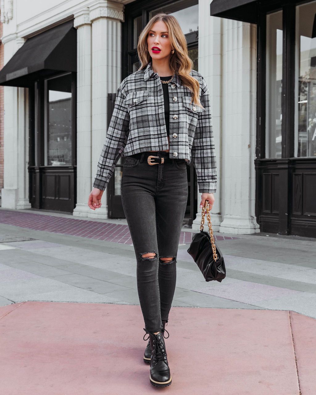 West Coast Plaid Cropped Shacket - FINAL SALE sold by Vici product image thumbnail 3