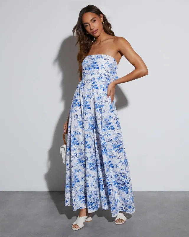 Colleen Strapless Floral Jumpsuit sold by Vici