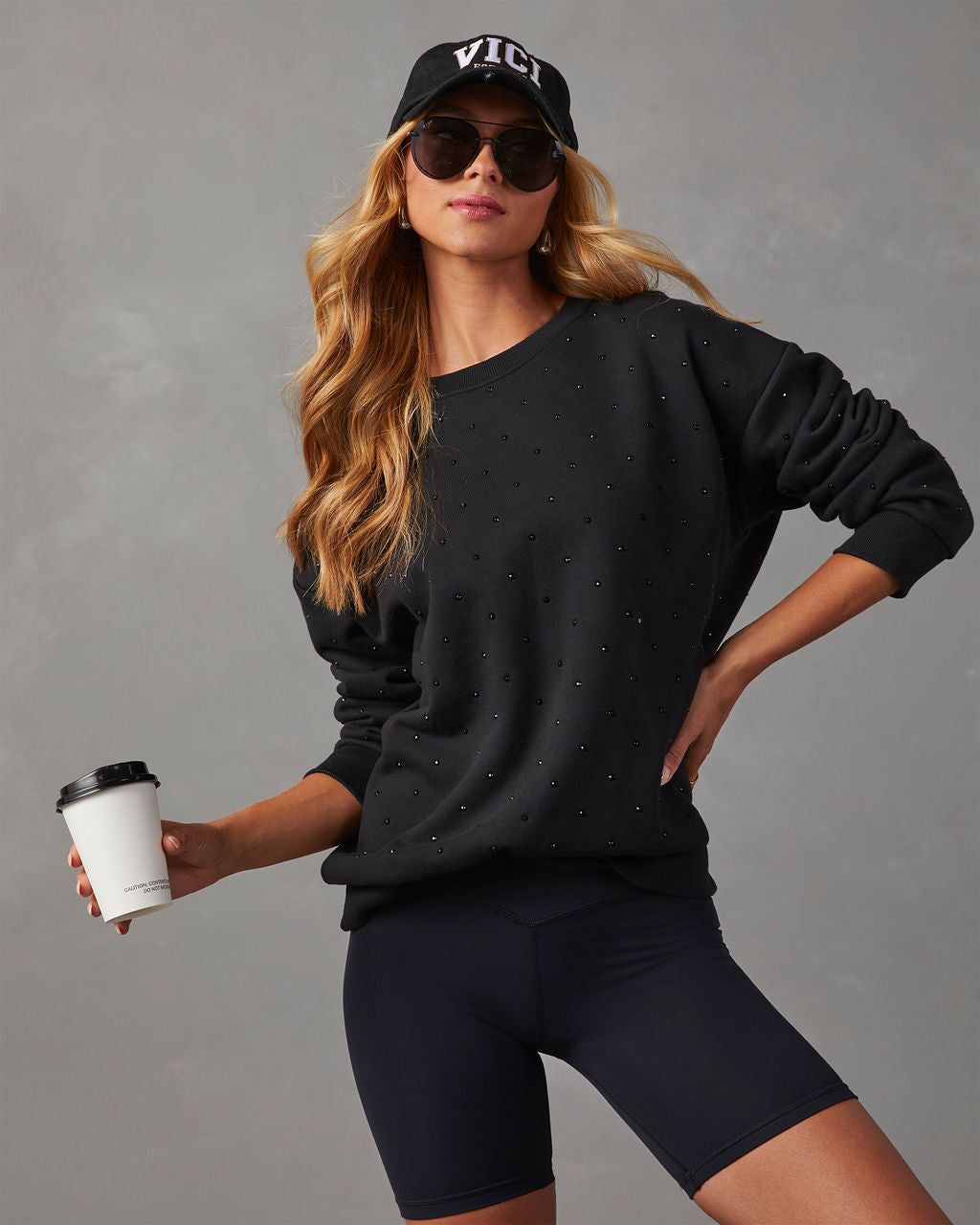 Bling Oversized Embellished Sweatshirt - Black sold by Vici