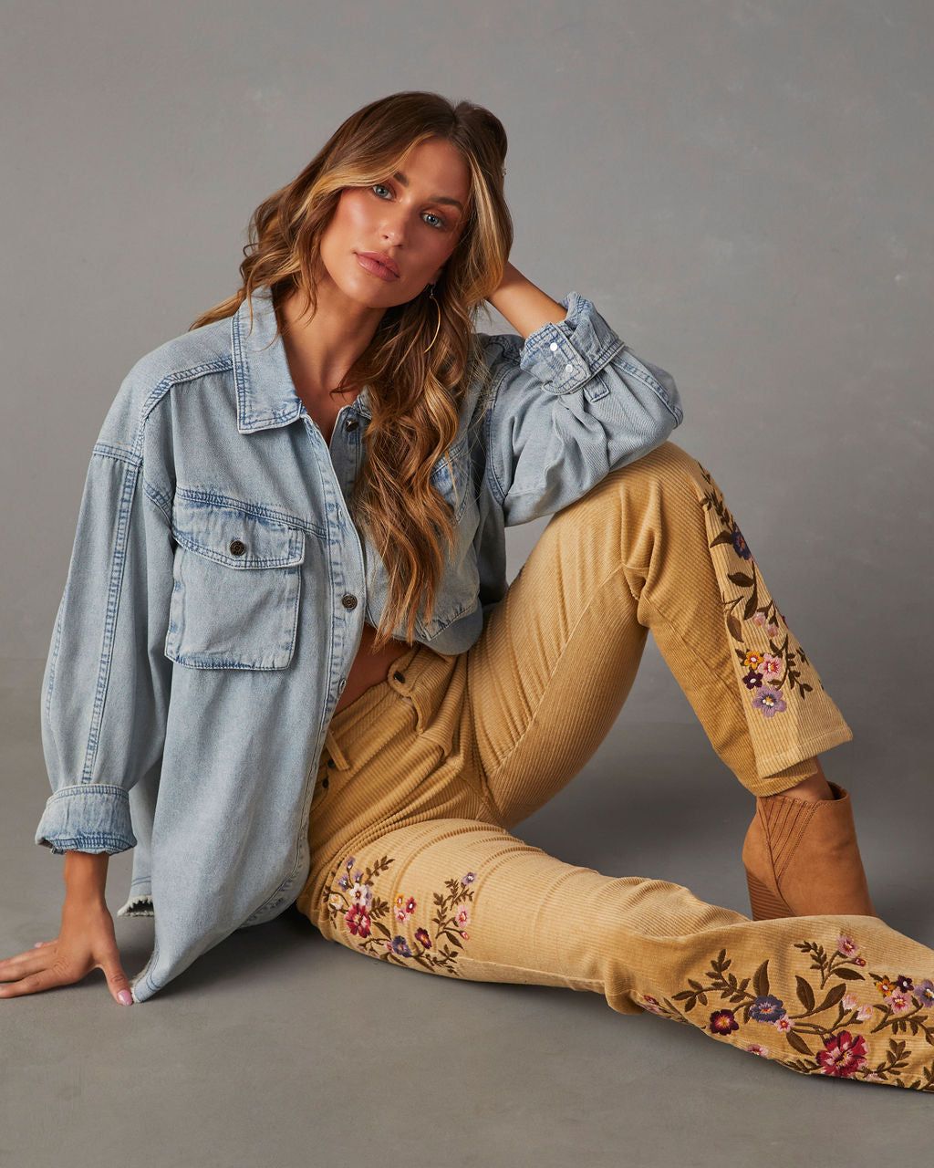 Joelle Denim Shacket - Medium Wash sold by Vici