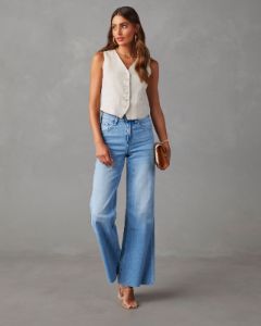 Aleesia Mid Rise Wide Leg Jeans - Medium Wash - SALE sold by Vici