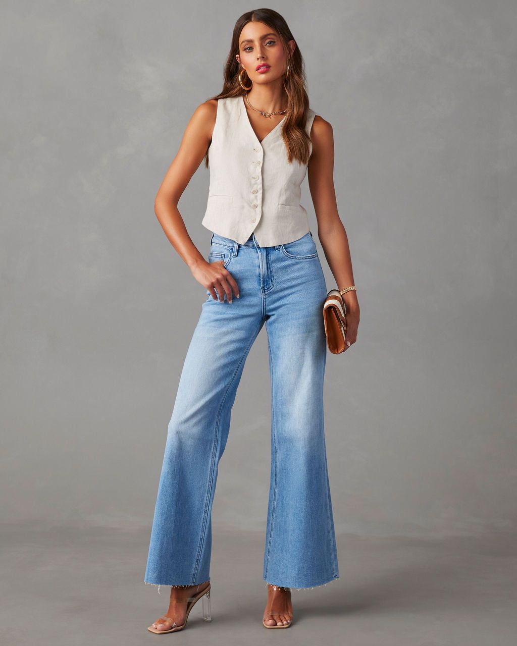 Aleesia Mid Rise Wide Leg Jeans - Medium Wash - SALE sold by Vici product image thumbnail 3