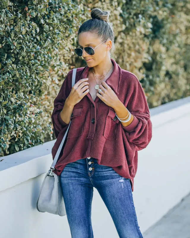 Kiandra Cotton French Terry Henley Top - Burgundy - FINAL SALE sold by Vici