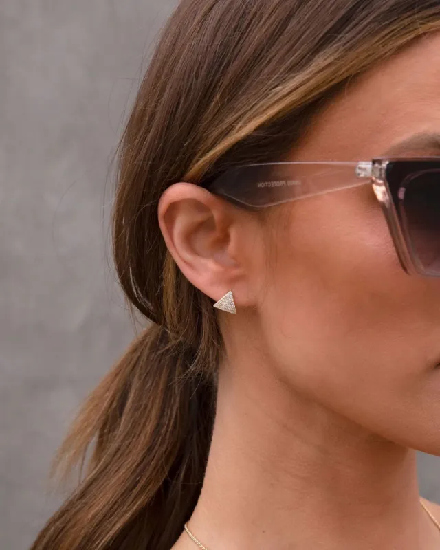 Dubai Crystal Triangle Studs sold by Vici