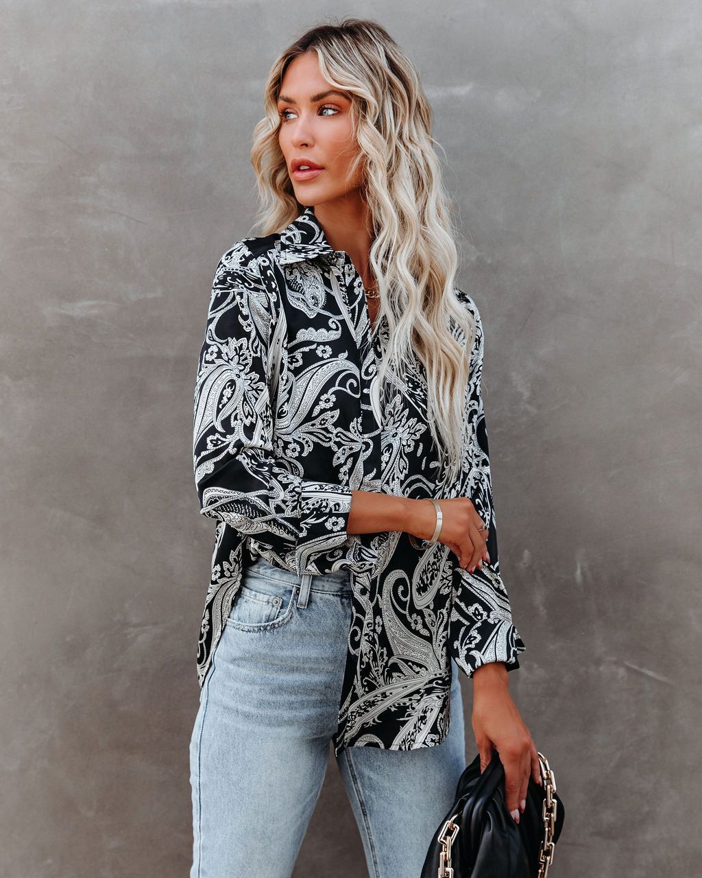 Silverton Satin Paisley Button Down Top - Black - FINAL SALE sold by Vici product image thumbnail 7
