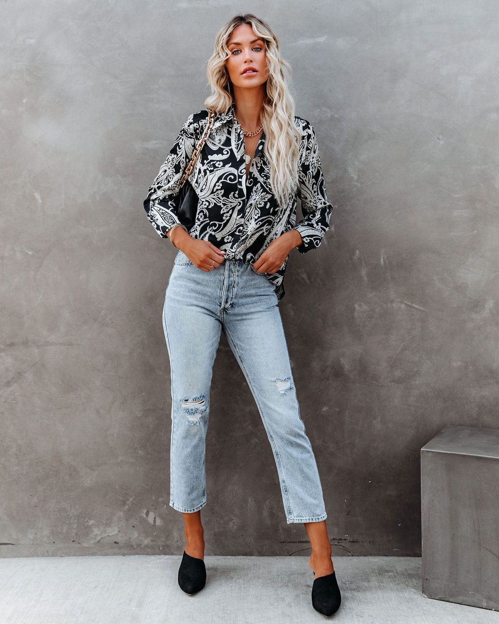 Silverton Satin Paisley Button Down Top - Black - FINAL SALE sold by Vici product image thumbnail 6