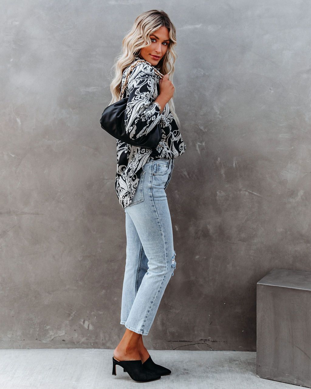 Silverton Satin Paisley Button Down Top - Black - FINAL SALE sold by Vici product image thumbnail 8