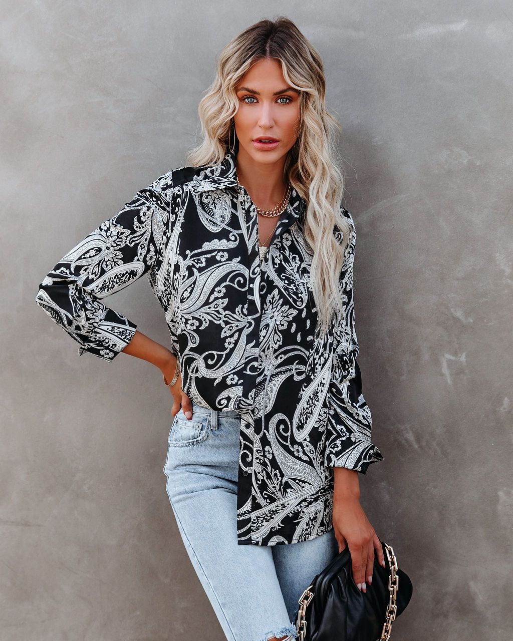 Silverton Satin Paisley Button Down Top - Black - FINAL SALE sold by Vici product image thumbnail 10